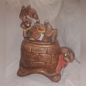 Vintage Tortoise And The Hare Retro Cookie Jar USA Rabbit Bunny Turtle